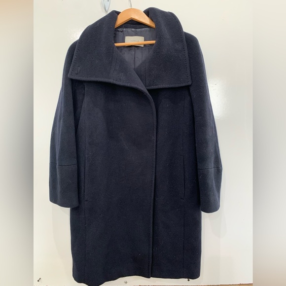 Marella Navy Virgin Wool Coat Missing Belt Minimalist Italian size 4 mid length